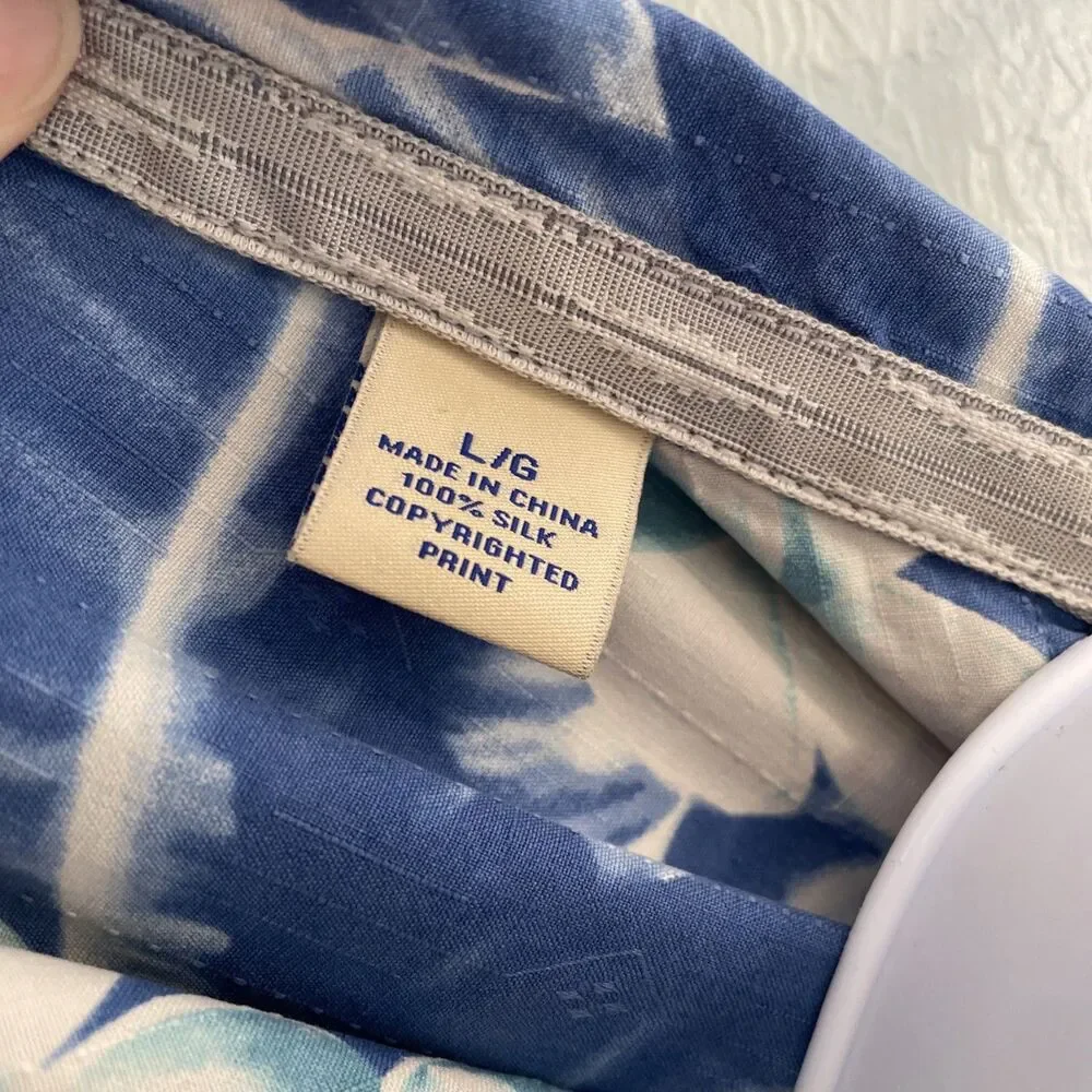 Tommy Bahama Shirt‎ Mens Large Blue White Silk Hawaiian Aloha Button Front Camp - Picture 5 of 6